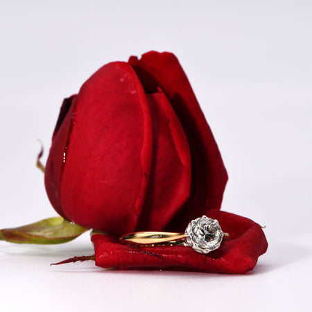 Bold Platinum Mounted Solitaire Diamond Engagement Ring, Vintage (1962-3), 18ct Gold & Platinum, N - Antique Jewellers