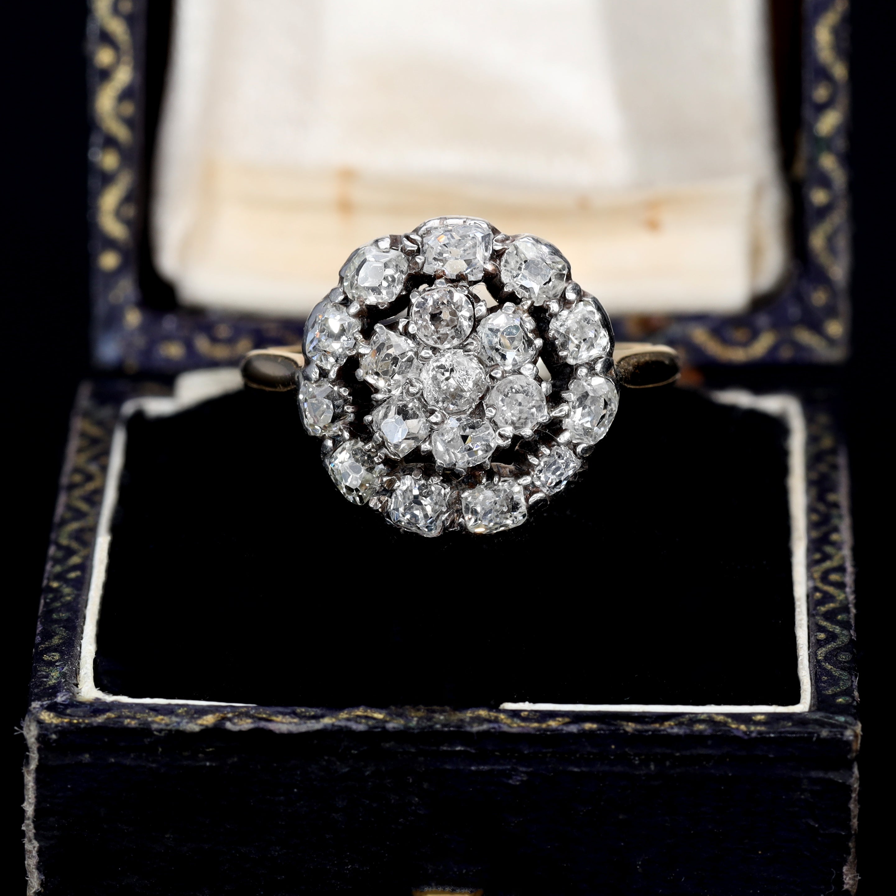 The Antique Victorian Old Cut Diamond Cluster Spectacular Ring - Antique Jewellers