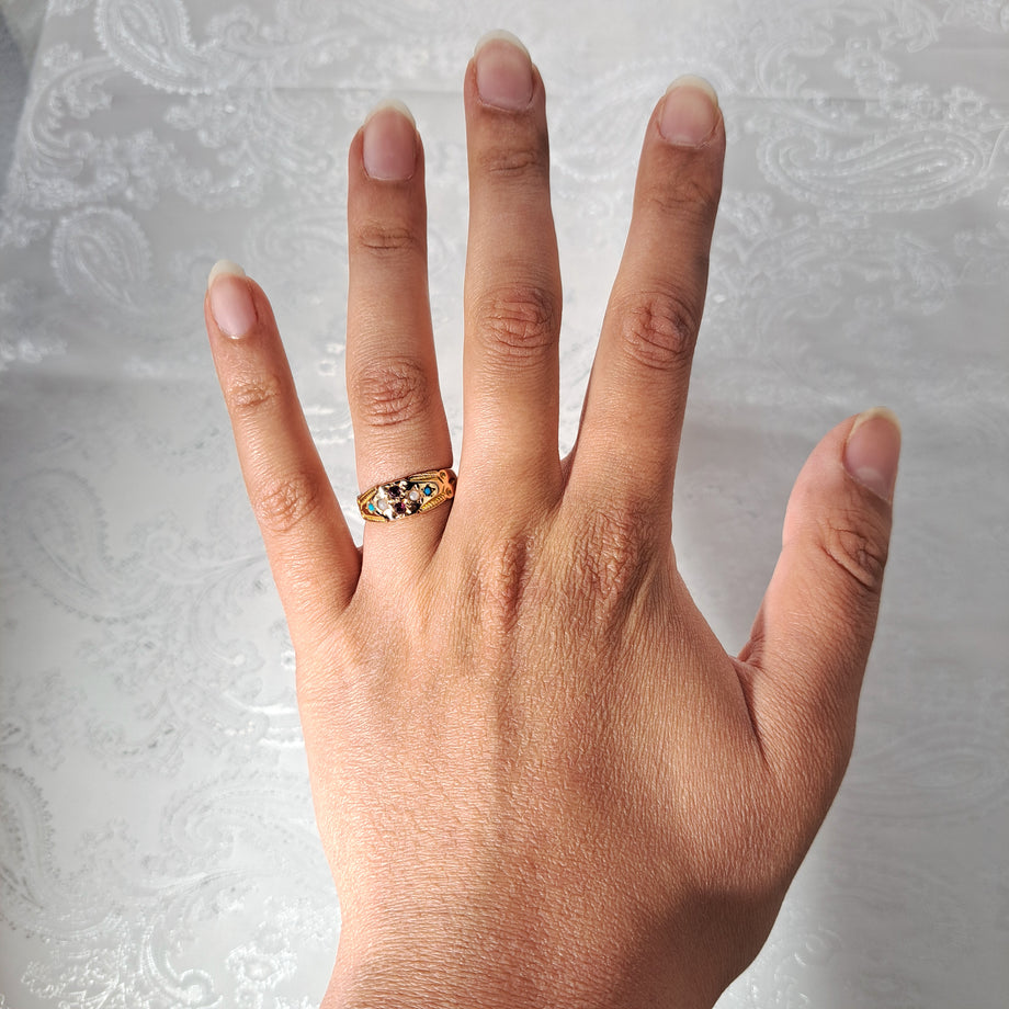 The Antique 1898 Ruby, Turquoise and Pearl Ring - Antique Jewellers