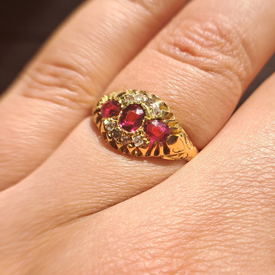 The Antique Victorian Ruby and Old Cut Diamond Cluster Ring