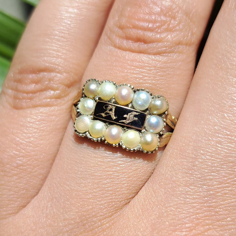 The Antique Victorian A.F Pearl Mourning Ring