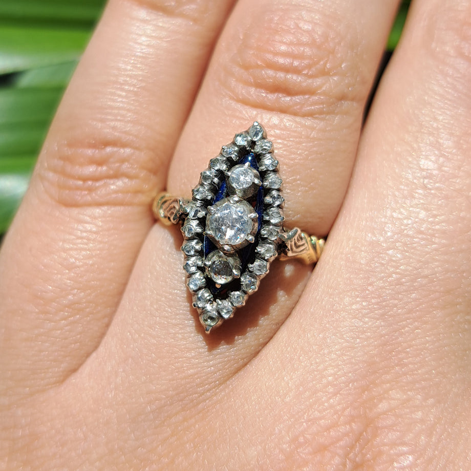The Antique Georgian Rose Cut Diamond Navette Ring