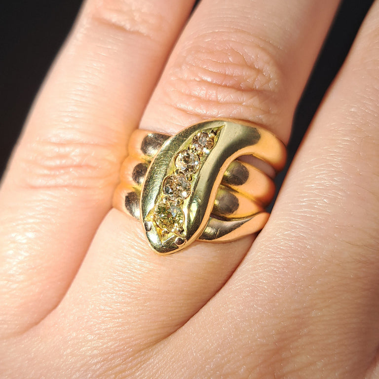 The Antique Victorian Champagne Diamond Snake Ring