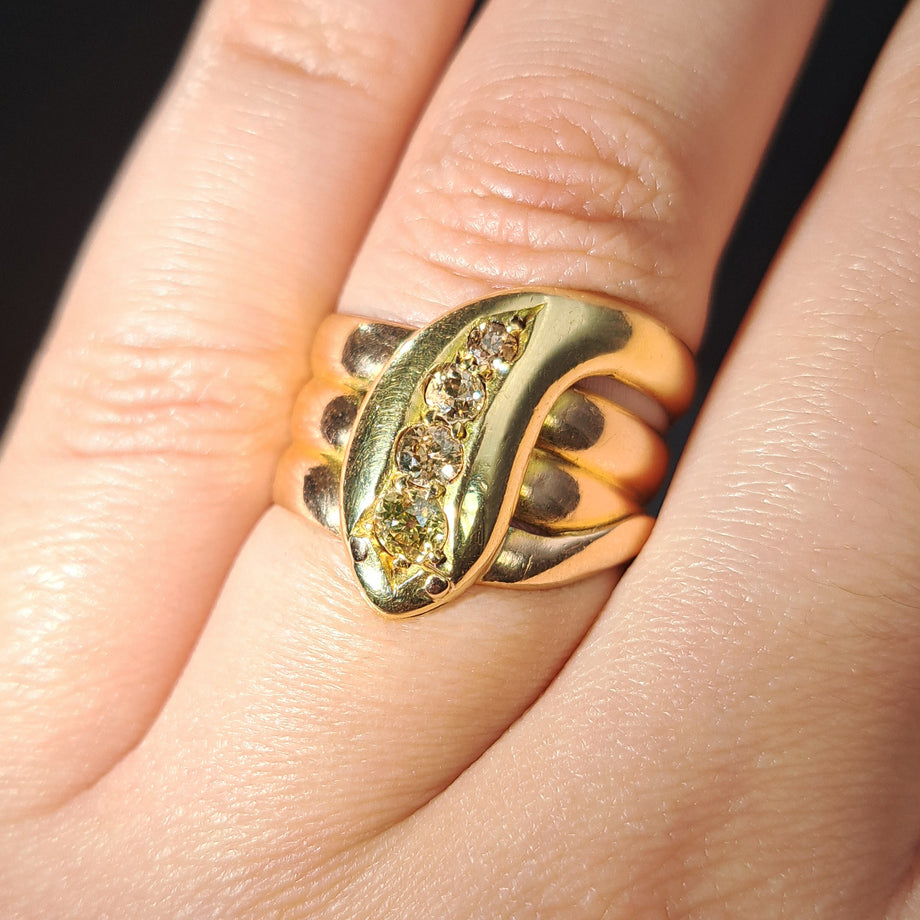 The Antique Victorian Champagne Diamond Snake Ring