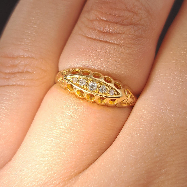 The Antique 1917 Five Stone Old Cut Diamond Boat Ring