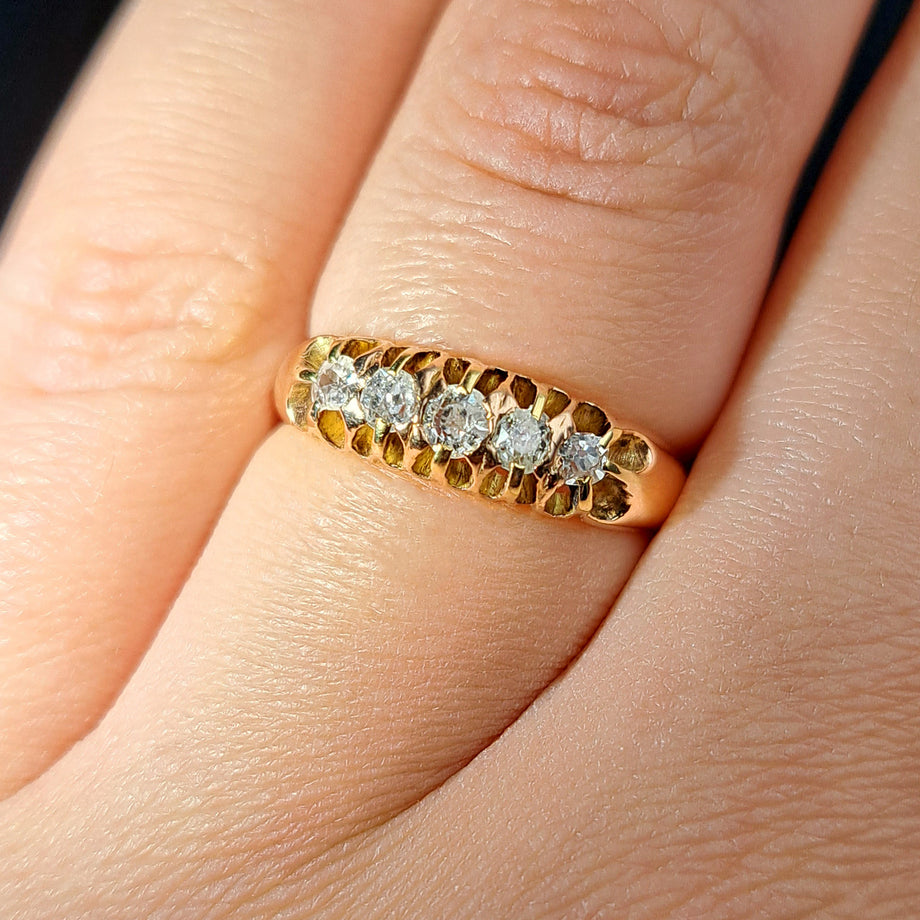 The Antique Five Old Cut Diamond Boat Ring