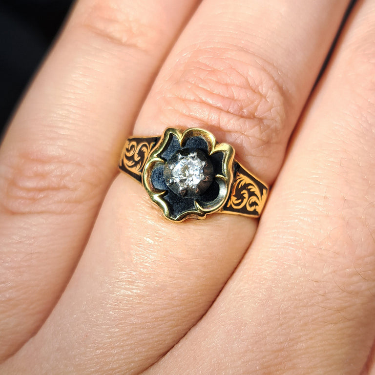 The Antique 1844 Diamond and Enamel Mourning Ring