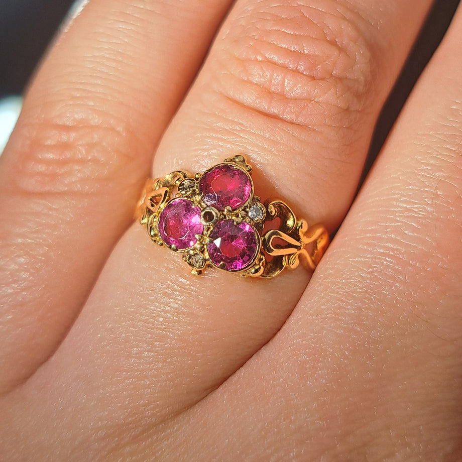 The Antique Victorian Garnet and Diamond Trefoil Ring