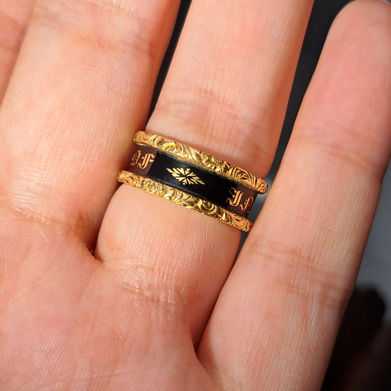 The Antique Victorian 1837 'In Memory Of' 18ct Gold Engraved Mourning Ring