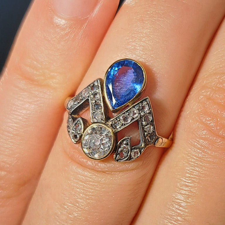 The Antique Sapphire and Old Cut Diamond Tiara Ring