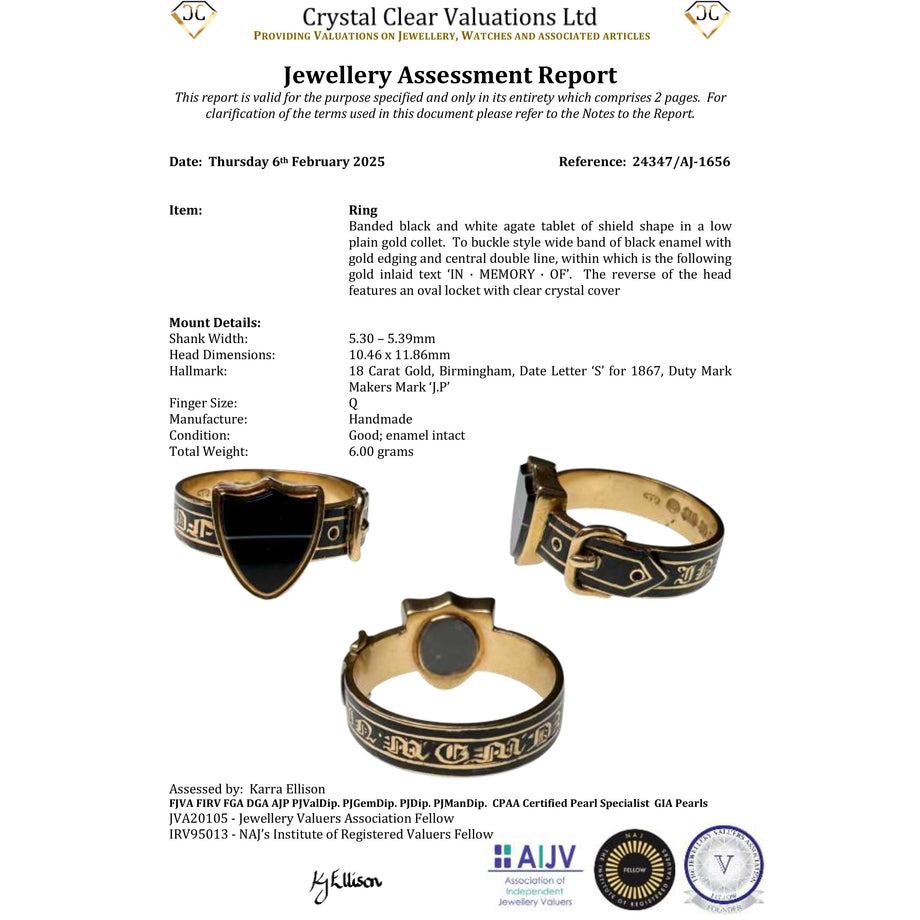 The Antique Victorian 1867 Banded Agate Buckle Mourning Ring