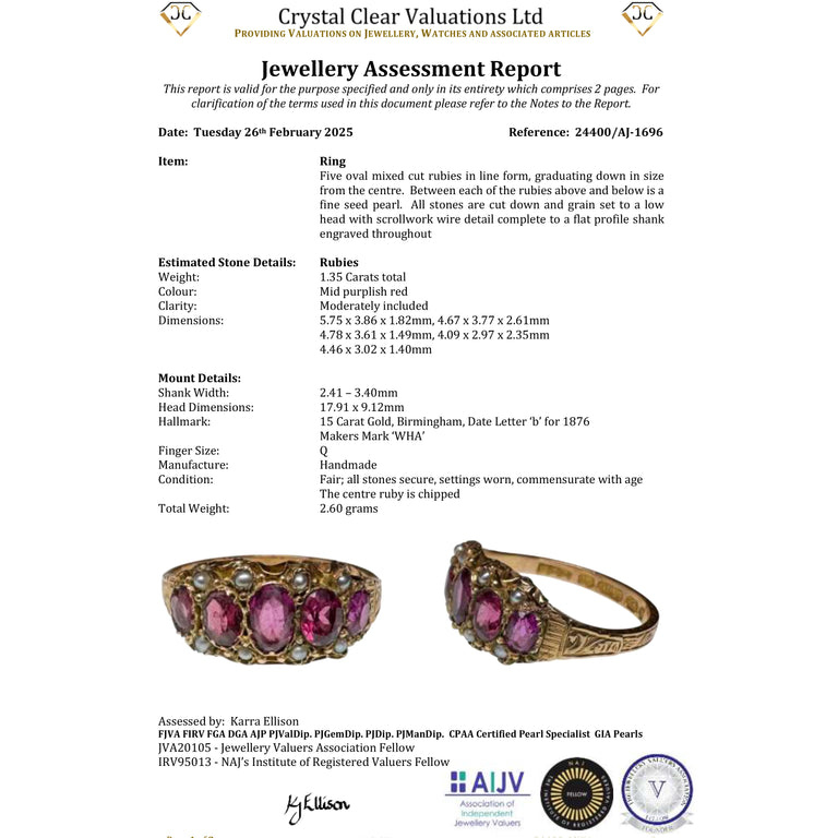 The Antique Victorian 1876 Ruby and Pearl Baroque Ring