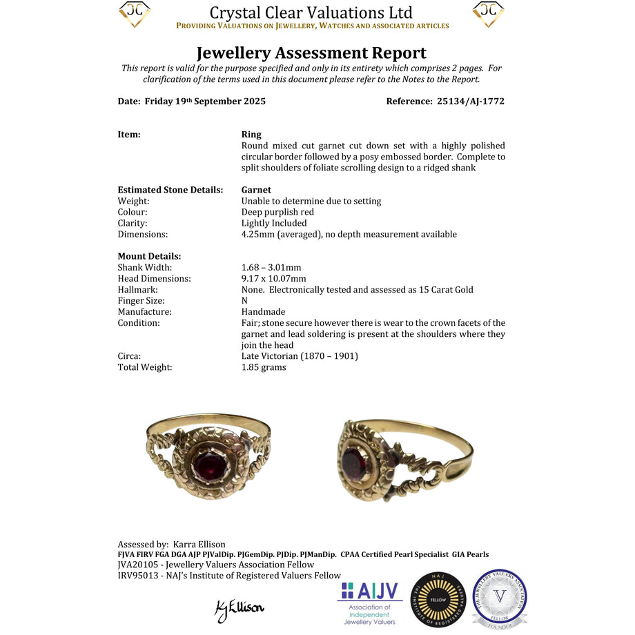 The Antique Victorian Garnet Engraved Ring
