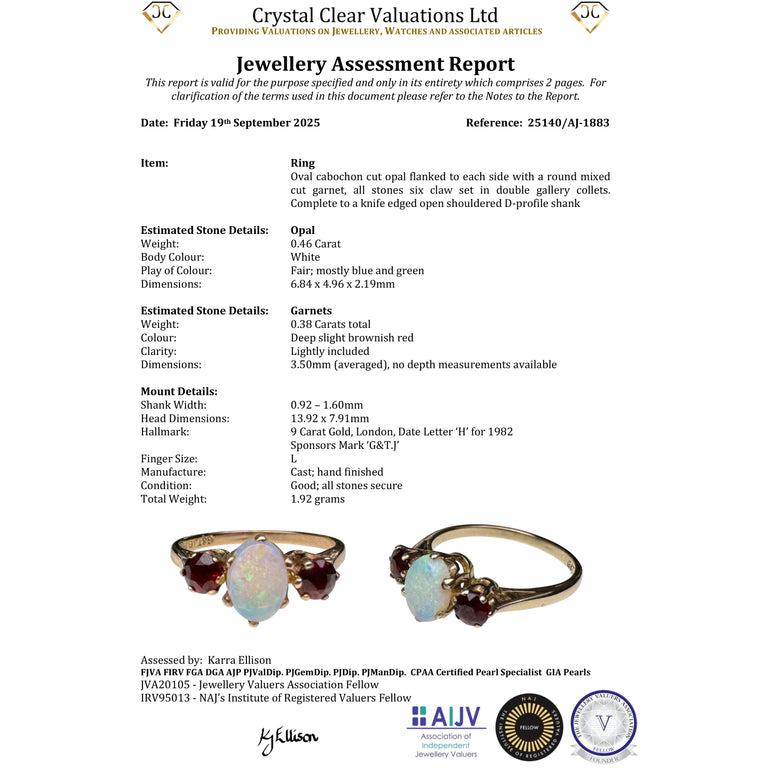 The Vintage 1982 Opal And Garnet 3 Stone Ring