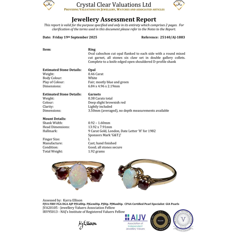 The Vintage 1982 Opal And Garnet 3 Stone Ring