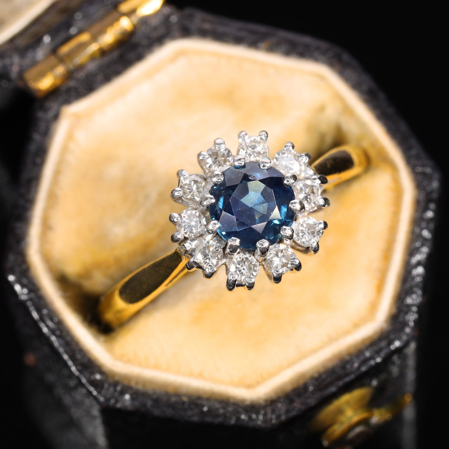 The Vintage 1984 Sapphire and Diamond Cluster Ring