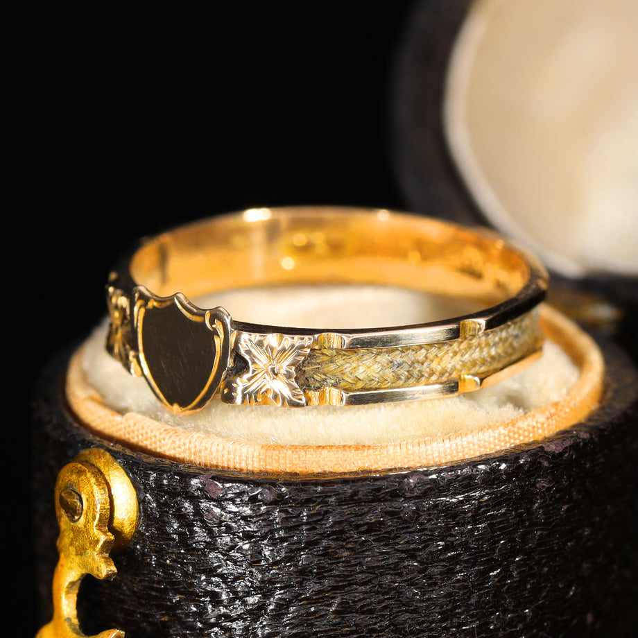 The Antique Victorian 1870 Plaited Hair Mourning Ring