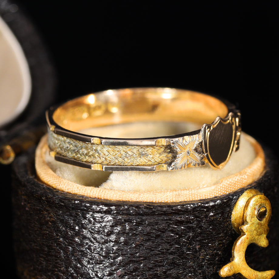 The Antique Victorian 1870 Plaited Hair Mourning Ring