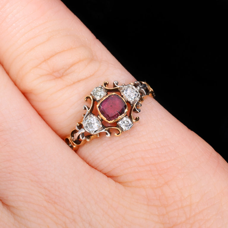 The Antique Georgian Garnet and Diamond Filigree Ring