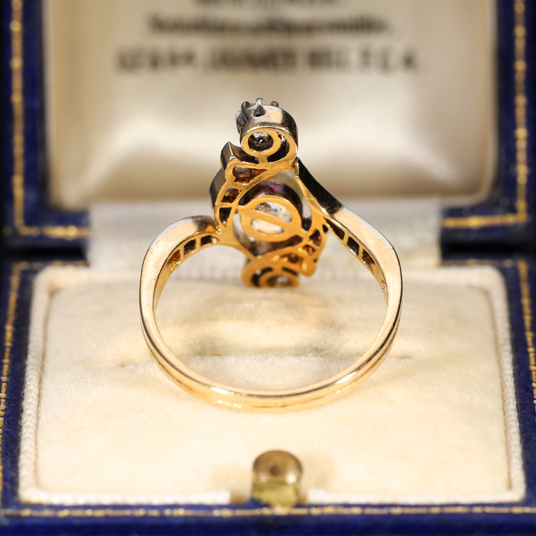 The Antique 1917 Baroque Pearl and Rose Cut Diamond Elaborate Ring