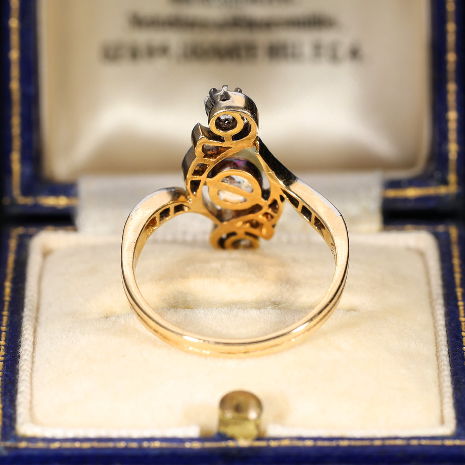 The Antique 1917 Baroque Pearl and Rose Cut Diamond Elaborate Ring