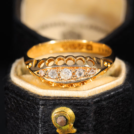 The Antique 1912 Five Old Cut Diamond Boat Ring