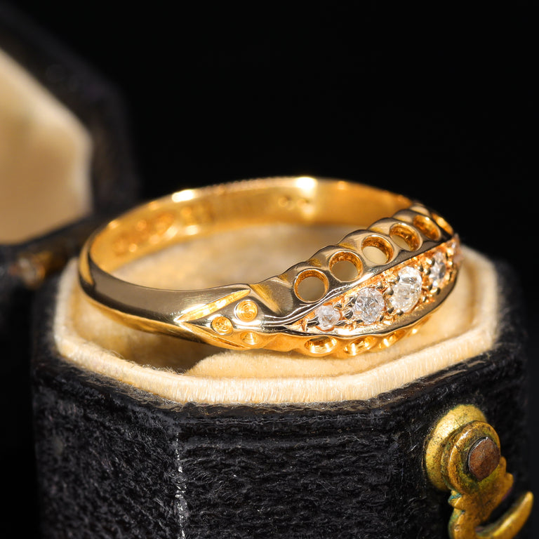The Antique 1912 Five Old Cut Diamond Boat Ring