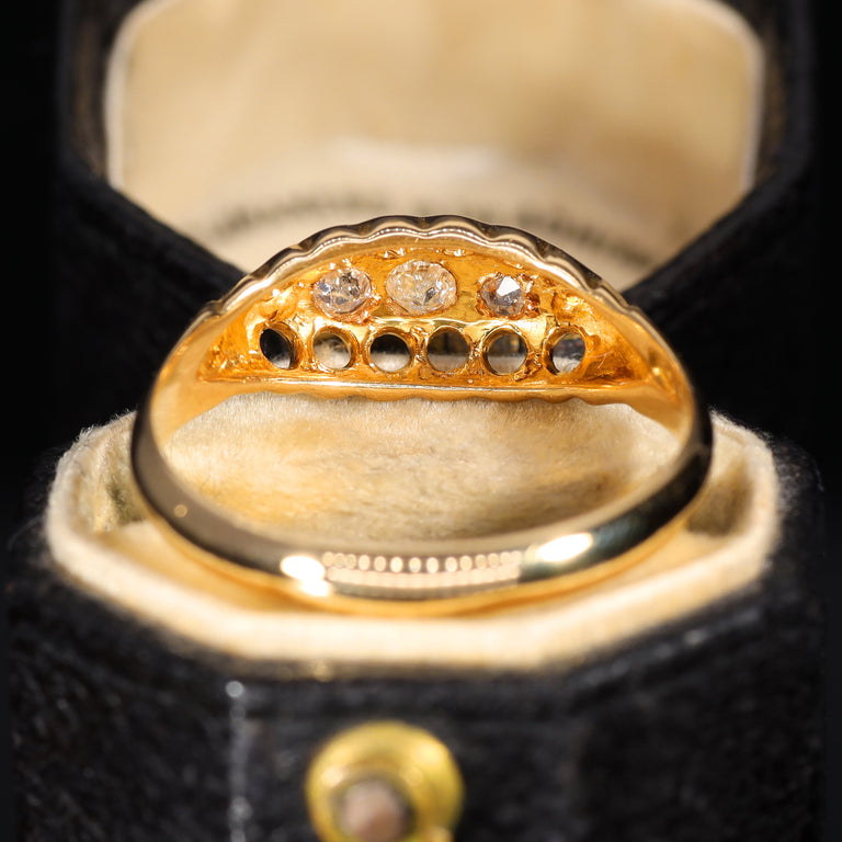The Antique 1912 Five Old Cut Diamond Boat Ring