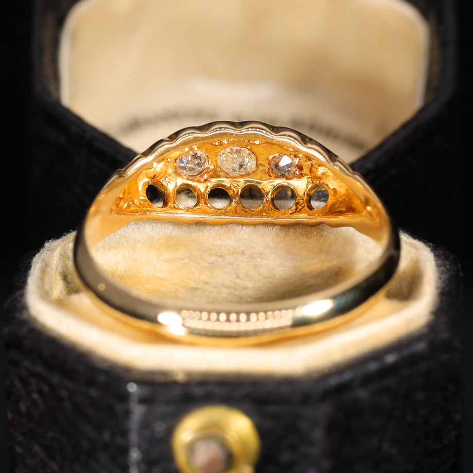 The Antique 1912 Five Old Cut Diamond Boat Ring