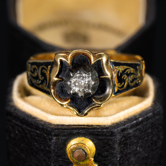 The Antique 1844 Diamond and Enamel Mourning Ring