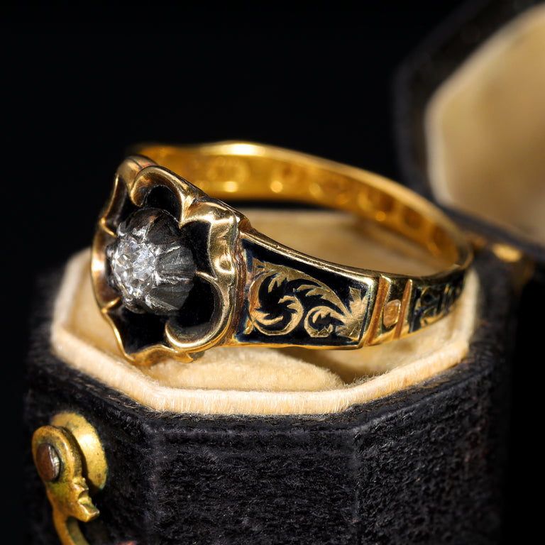 The Antique 1844 Diamond and Enamel Mourning Ring