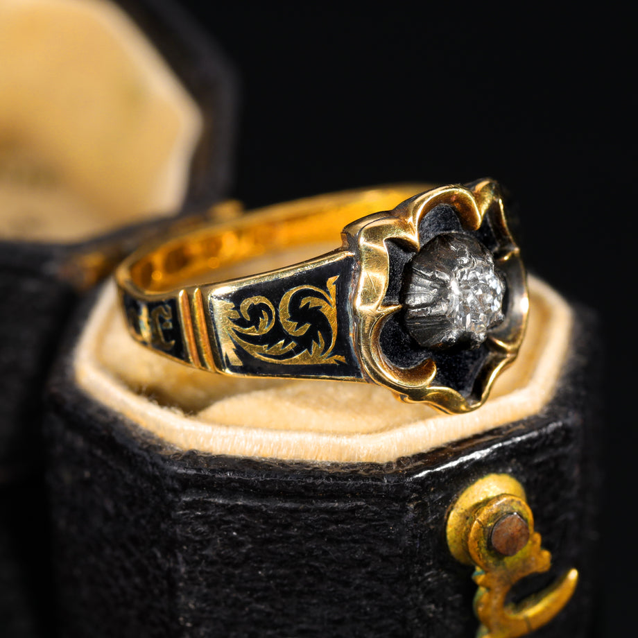 The Antique 1844 Diamond and Enamel Mourning Ring