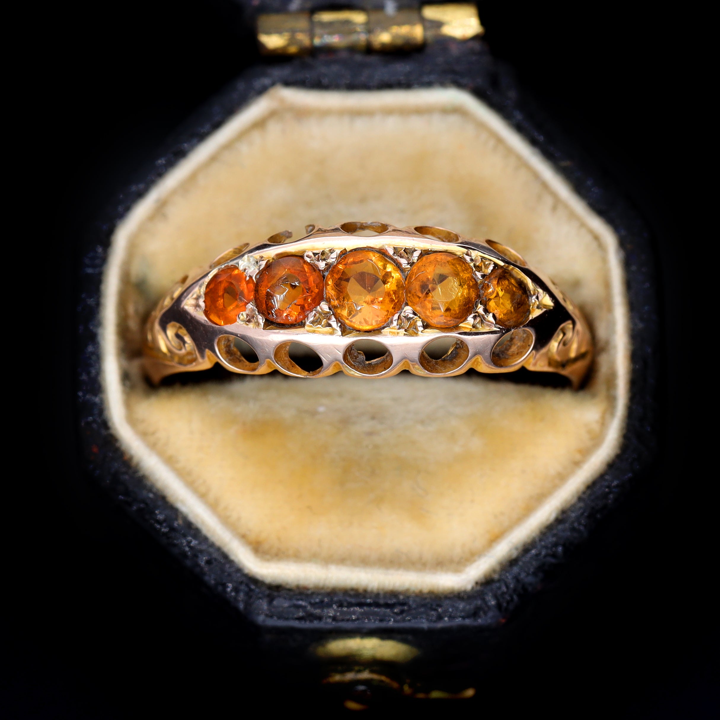 The Antique Edwardian 1905 Citrine Boat Ring - Antique Jewellers