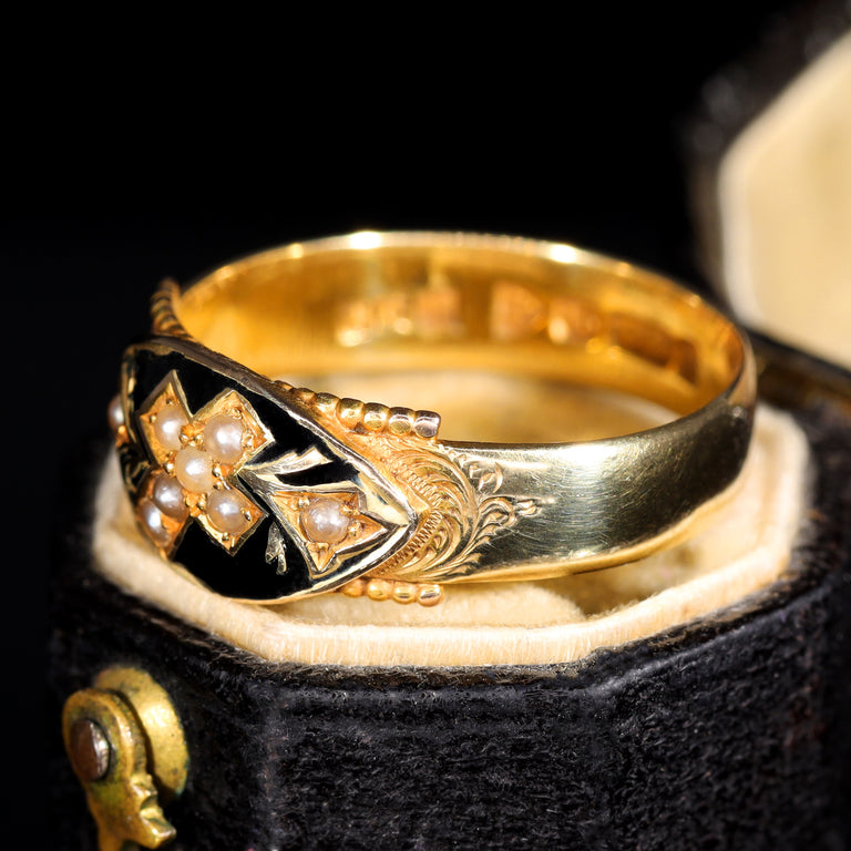 The Antique 1914 Pearl and Enamel Cross Ring