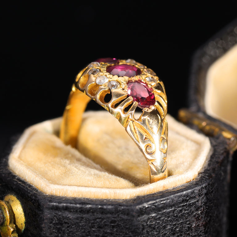 The Antique Victorian Ruby and Old Cut Diamond Cluster Ring
