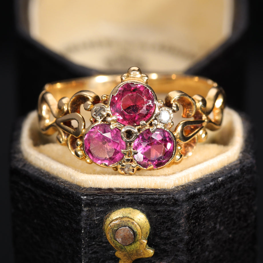 The Antique Victorian Garnet and Diamond Trefoil Ring