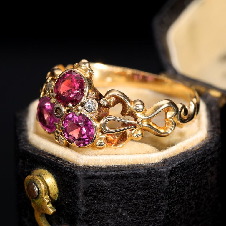 The Antique Victorian Garnet and Diamond Trefoil Ring