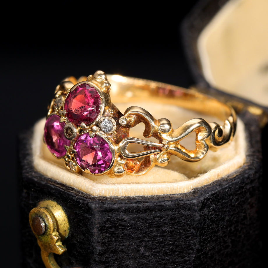 The Antique Victorian Garnet and Diamond Trefoil Ring