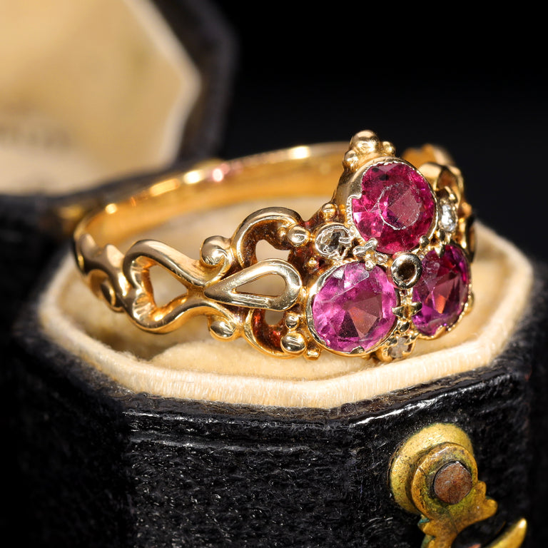 The Antique Victorian Garnet and Diamond Trefoil Ring