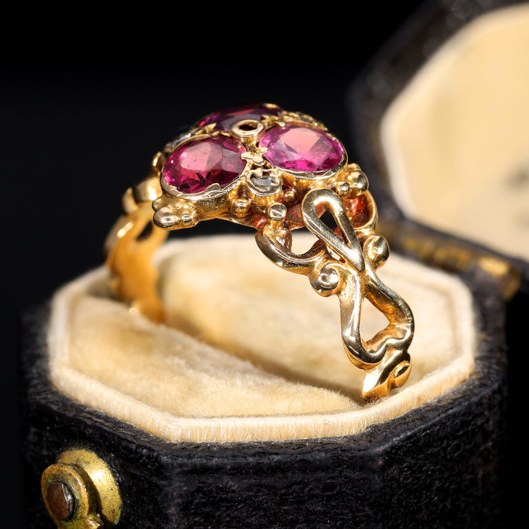 The Antique Victorian Garnet and Diamond Trefoil Ring