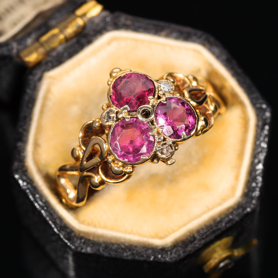 The Antique Victorian Garnet and Diamond Trefoil Ring