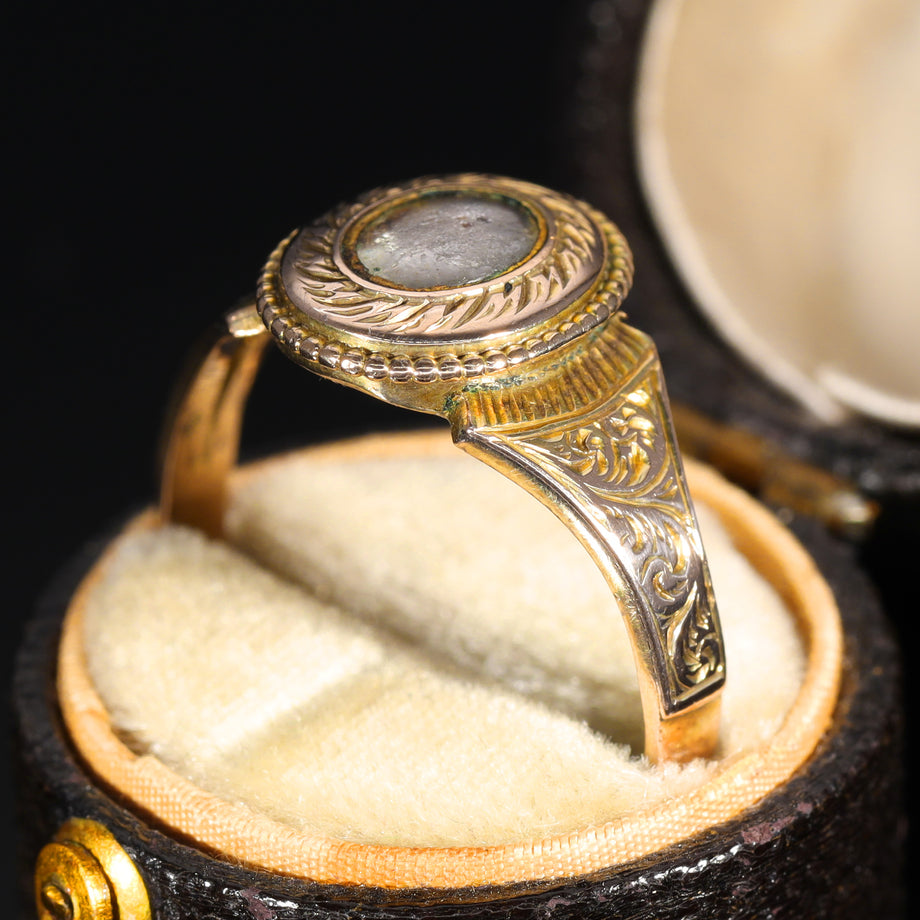 The Antique Victorian Oval Hairpiece Mourning Ring