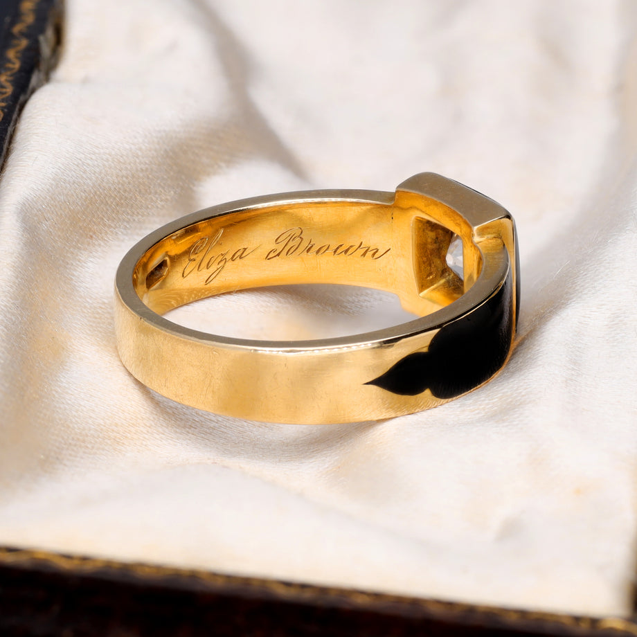 The Antique Black Enamel and Cushion Cut Diamond Mourning Ring