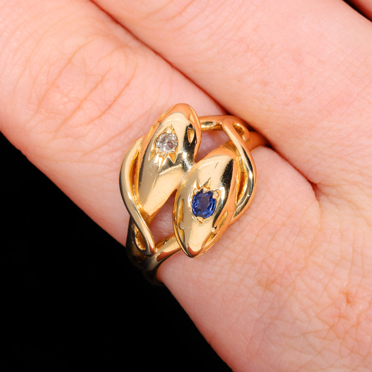 The Antique 1903 Sapphire and Diamond Snake Ring