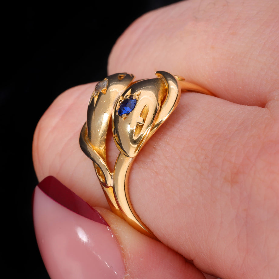 The Antique 1903 Sapphire and Diamond Snake Ring