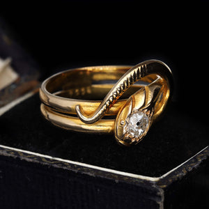 The Antique Old Cut Diamond Coiled Snake Ring - Antique Jewellers