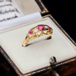 The Antique Victorian Ruby and Diamond Boat Ring - Antique Jewellers