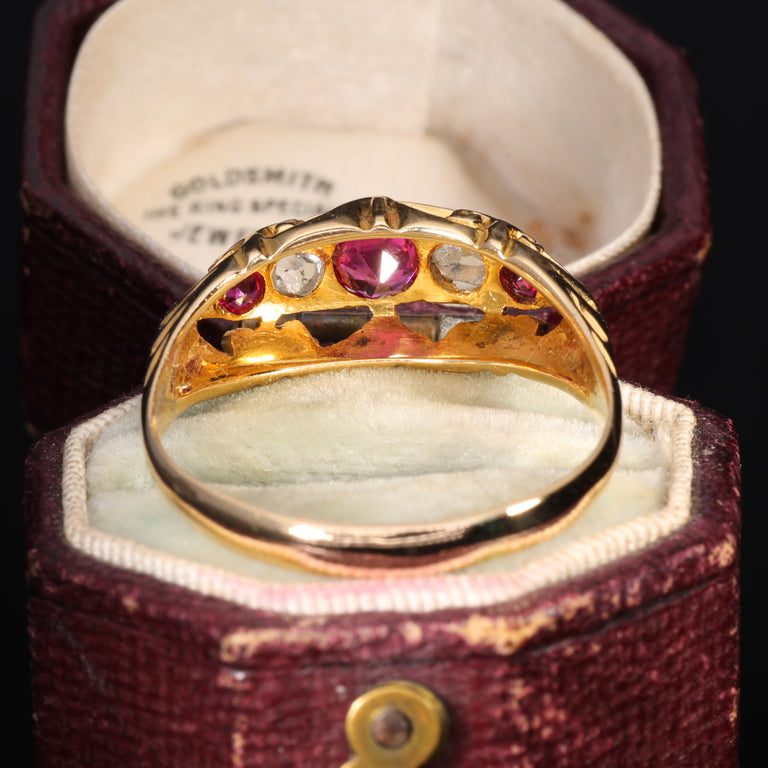 The Antique Victorian Synthetic Ruby and Diamond Boat Ring