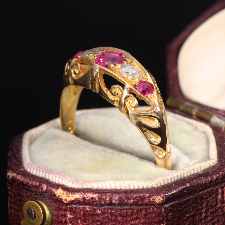 The Antique Victorian Synthetic Ruby and Diamond Boat Ring