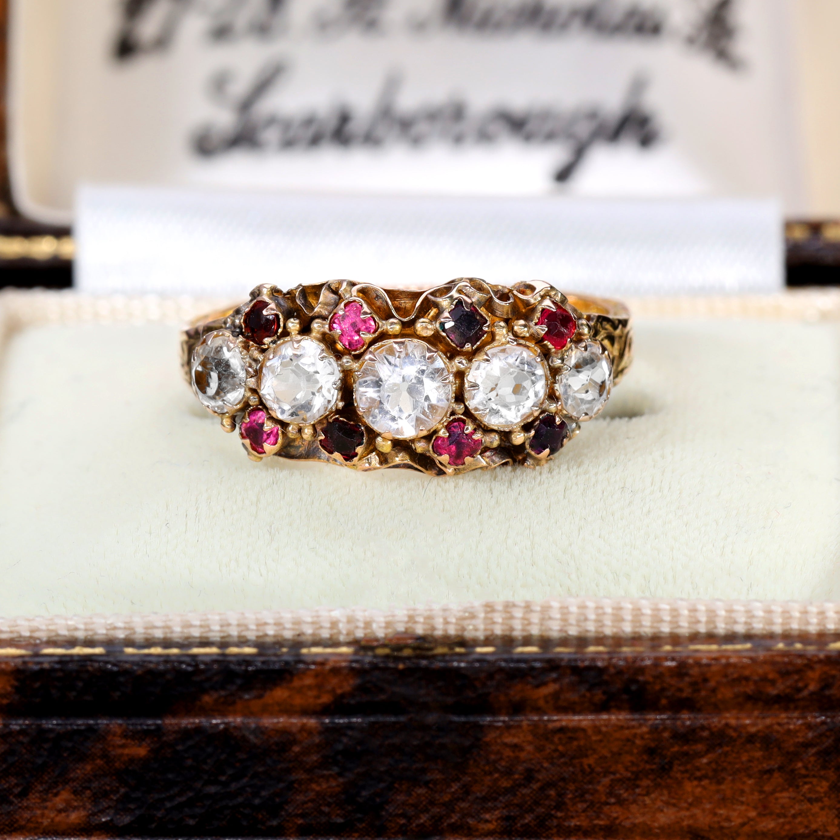 The Antique 1872 Garnet and Rock Quartz Ornate Ring - Antique Jewellers